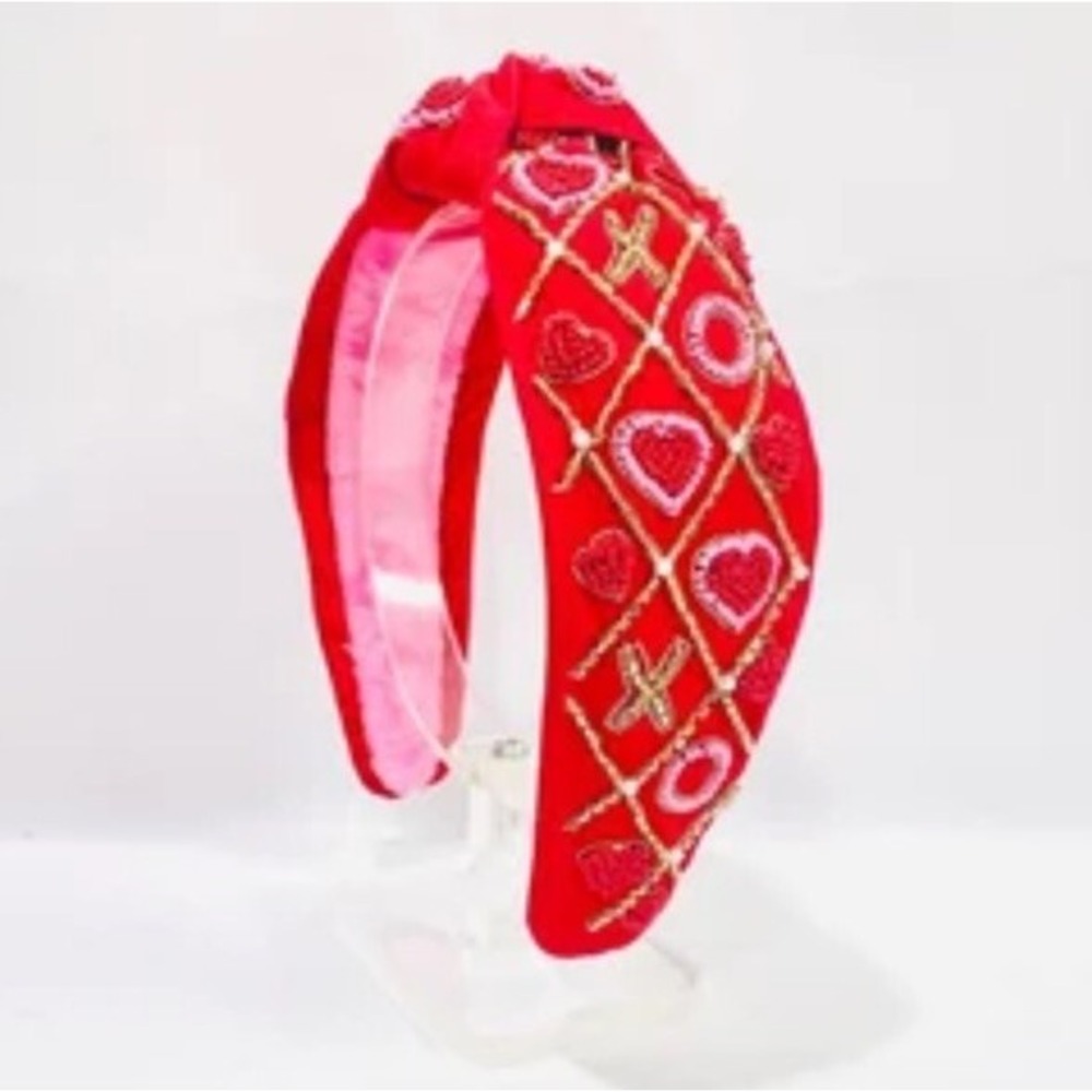 Valentines Headband With Beaded Xoxo Top Knot Red‎ New
